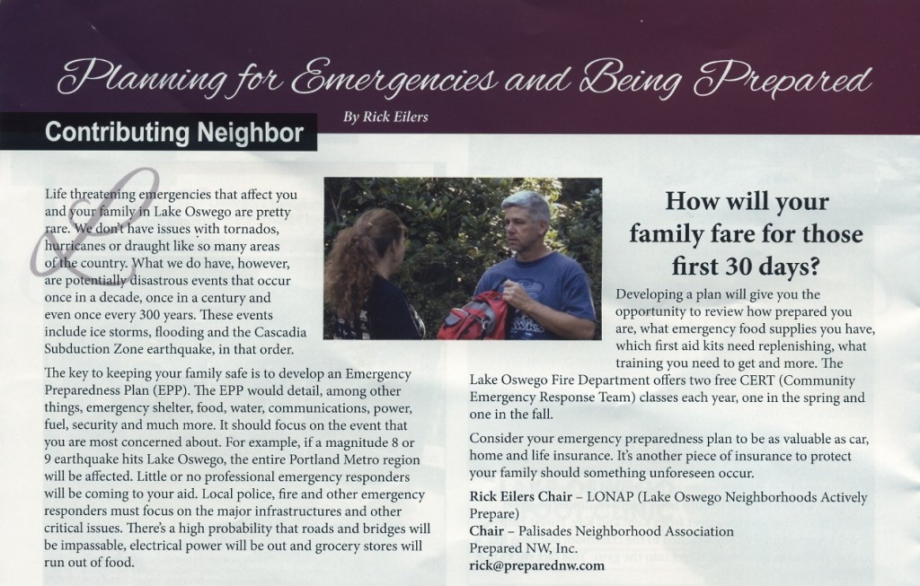 Family Emergency Preparedness Article by Rick Eilers